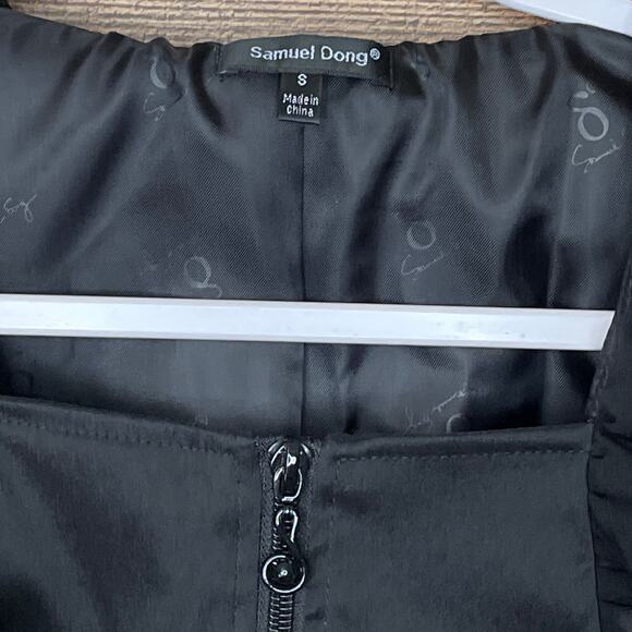 Samuel Dong Sleeveless Zip Front Ruffle Dress Solid Black Size Small NWT - Picture 3 of 9